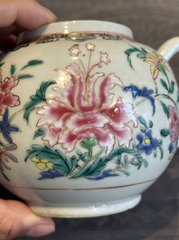 Two Chinese famille rose teapots with floral design, Yongzheng/Qianlong