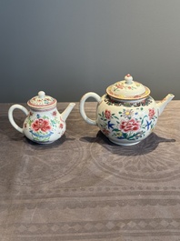 Two Chinese famille rose teapots with floral design, Yongzheng/Qianlong