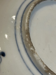 Five Chinese Swatow blue and white 'rooster' plates, Ming