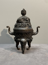 A Chinese bronze 'elephant' censer and cover, Qianlong mark, 18/19th C.