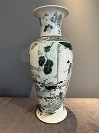 A large Chinese verte biscuit vase with narrative design, Kangxi mark, 19th C.