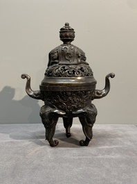 A Chinese bronze 'elephant' censer and cover, Qianlong mark, 18/19th C.