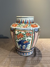 Two Chinese wucai vases, one mounted as a lamp, Transitional period
