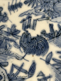 Five Chinese Swatow blue and white 'rooster' plates, Ming