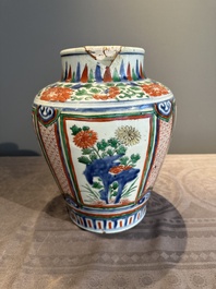 Two Chinese wucai vases, one mounted as a lamp, Transitional period
