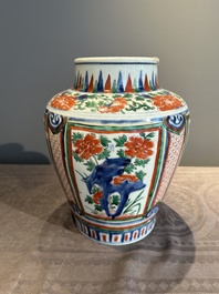Two Chinese wucai vases, one mounted as a lamp, Transitional period