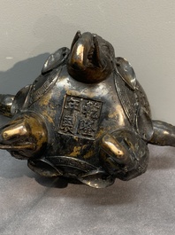 A Chinese bronze 'elephant' censer and cover, Qianlong mark, 18/19th C.
