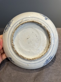 Five Chinese Swatow blue and white 'rooster' plates, Ming