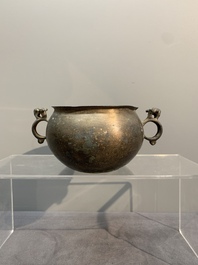 Two archaic bronze ritual wine vessels, 'dui 敦', Warring States Period