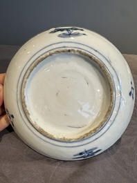 Five Chinese Swatow blue and white 'rooster' plates, Ming