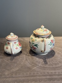 Two Chinese famille rose teapots with floral design, Yongzheng/Qianlong