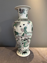 A large Chinese verte biscuit vase with narrative design, Kangxi mark, 19th C.