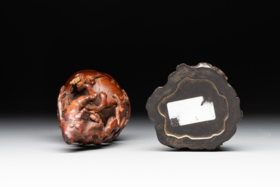 A Chinese bamboo 'plum blossom' libation cup, Guangxu and Zhu Jian 朱堅 mark, dated 1890