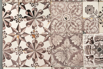 A collection of 110 mainly manganese Dutch Delft tiles, mostly 18th C.