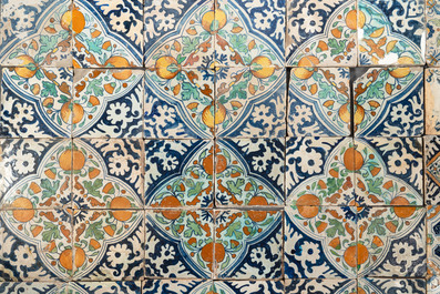 88 polychrome Dutch Delft tiles with floral and ornamental design, 17th C.