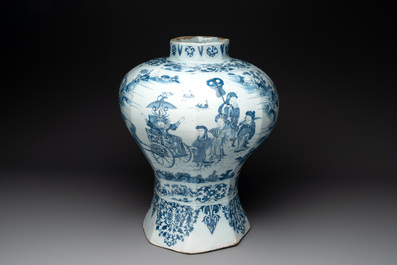 A very large Dutch Delft blue and white chinoiserie baluster vase, second half 17th C.