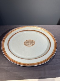 A large oval Chinese export 'EHA' monogrammed 'landscape' dish, Jiaqing, ca. 1800