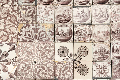 A collection of 110 mainly manganese Dutch Delft tiles, mostly 18th C.