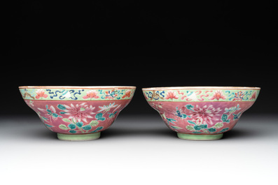 A pair of Chinese famille rose pink-ground bowls for the Straits or Peranakan market, Guangxu mark and of the period