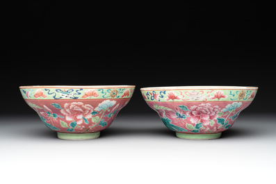 A pair of Chinese famille rose pink-ground bowls for the Straits or Peranakan market, Guangxu mark and of the period