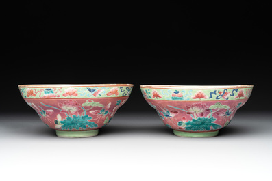 A pair of Chinese famille rose pink-ground bowls for the Straits or Peranakan market, Guangxu mark and of the period