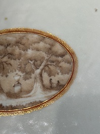 A large oval Chinese export 'EHA' monogrammed 'landscape' dish, Jiaqing, ca. 1800