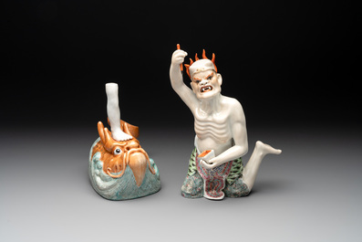 A Chinese famille rose sculpture of Kuixing, 19/20th C.