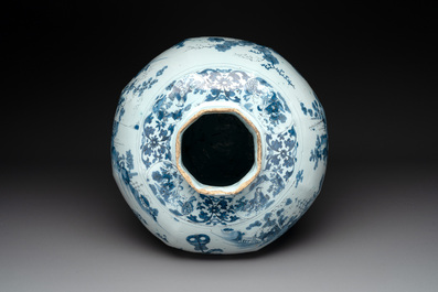 A very large Dutch Delft blue and white chinoiserie baluster vase, second half 17th C.
