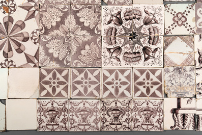 A collection of 110 mainly manganese Dutch Delft tiles, mostly 18th C.