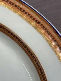 A large oval Chinese export 'EHA' monogrammed 'landscape' dish, Jiaqing, ca. 1800