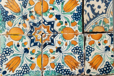 88 polychrome Dutch Delft tiles with floral and ornamental design, 17th C.