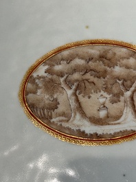 A large oval Chinese export 'EHA' monogrammed 'landscape' dish, Jiaqing, ca. 1800