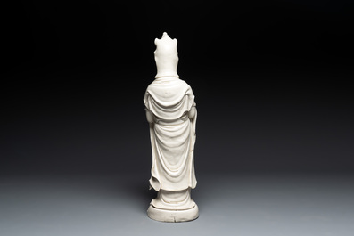 A large Chinese Dehua blanc de Chine Guanyin, He Chaozong and Xuande mark, Republic