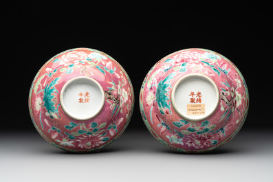 A pair of Chinese famille rose pink-ground bowls for the Straits or Peranakan market, Guangxu mark and of the period