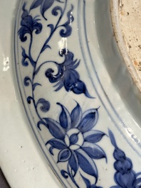 A large Chinese blue and white Yuan-style 'dragon' dish, probably 19th C.