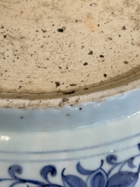 A large Chinese blue and white Yuan-style 'dragon' dish, probably 19th C.