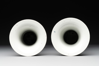 A pair of Chinese blue and white vases and a plate with narrative design, Chenghua and Kangxi marks, 19th C.