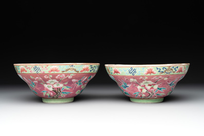 A pair of Chinese famille rose pink-ground bowls for the Straits or Peranakan market, Guangxu mark and of the period