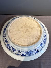 A large Chinese blue and white Yuan-style 'dragon' dish, probably 19th C.