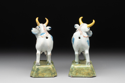 A pair of polychrome Dutch Delft cows, 18th C.