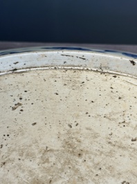 A large Chinese blue and white Yuan-style 'dragon' dish, probably 19th C.