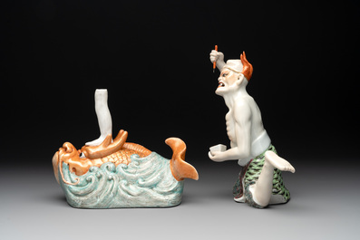 A Chinese famille rose sculpture of Kuixing, 19/20th C.