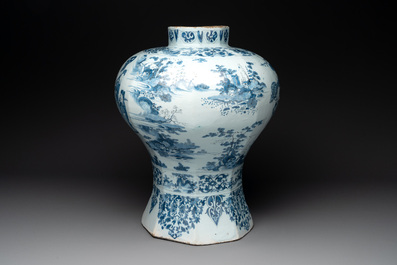 A very large Dutch Delft blue and white chinoiserie baluster vase, second half 17th C.