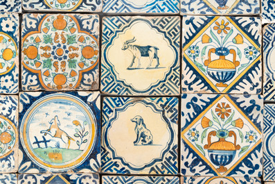 35 polychrome and blue and white Dutch Delft tiles, 16/17th C.