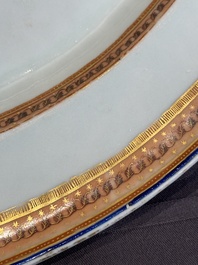 A large oval Chinese export 'EHA' monogrammed 'landscape' dish, Jiaqing, ca. 1800