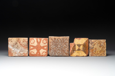 Eleven slip-decorated medieval and post-medieval tiles, France and Flanders, 15/18th C.