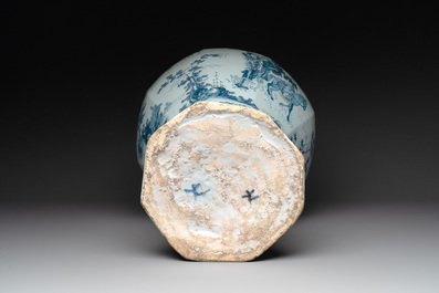 A very large Dutch Delft blue and white chinoiserie baluster vase, second half 17th C.