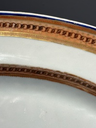 A large oval Chinese export 'EHA' monogrammed 'landscape' dish, Jiaqing, ca. 1800