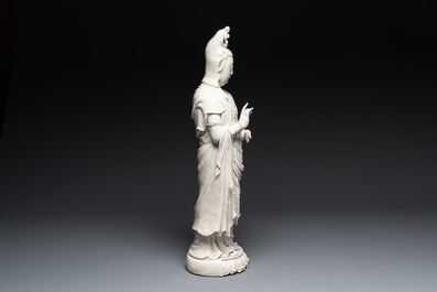 A large Chinese Dehua blanc de Chine Guanyin, He Chaozong and Xuande mark, Republic