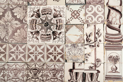 A collection of 110 mainly manganese Dutch Delft tiles, mostly 18th C.